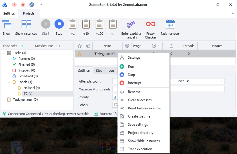 zennobox and telegram kit 1 project menu