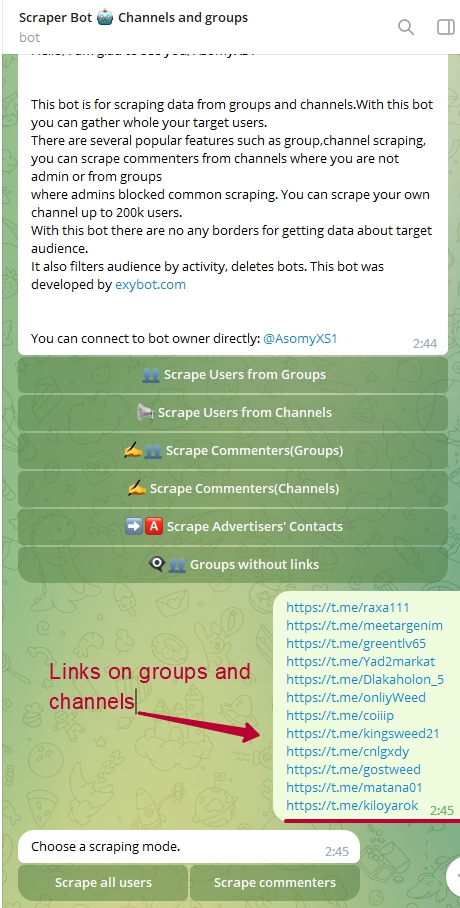 links for scrape telegram